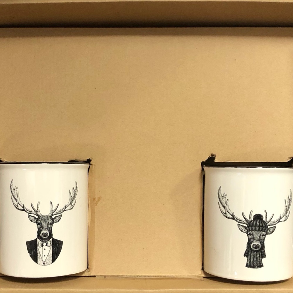 Deer Design White Mugs Set
